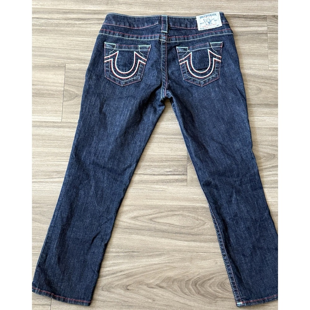 True Religion Capri Jeans Size 28 Red & White Stitching Dark Blue 4th Of July